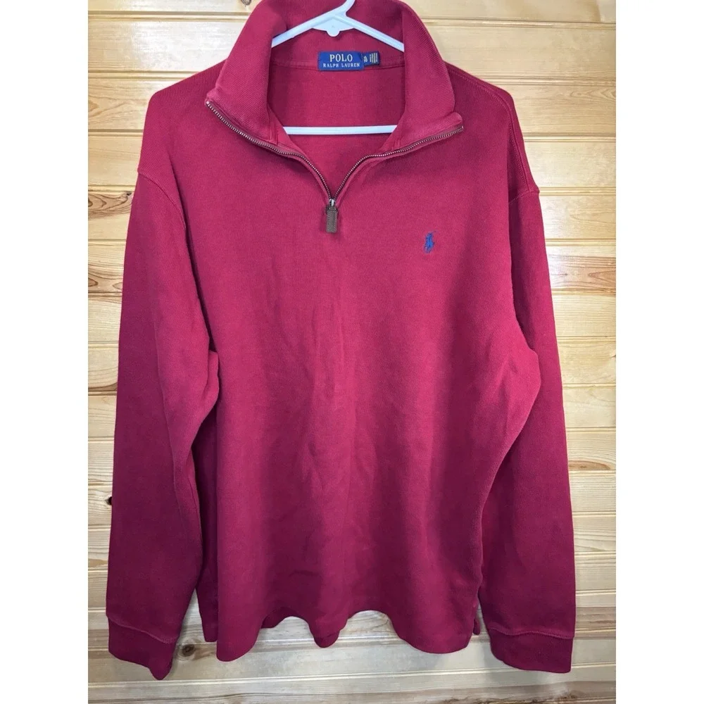 Polo Ralph Lauren 1/4 Zip Pullover Sweater‎ Sweatshirt Men's Size XL Red Stretch